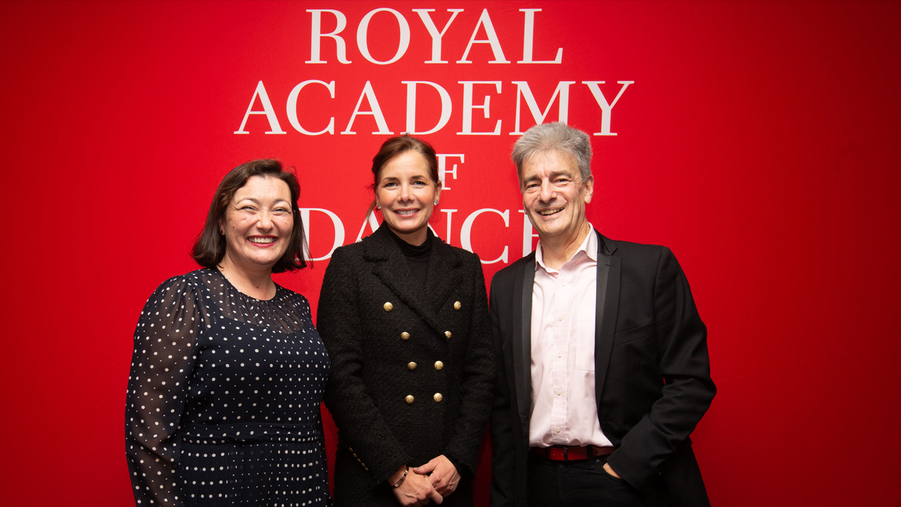 roline Miller (Chief Executive, BRB), Darcey Bussell (RAD President) and Gerard Charles (Artistic Director, RAD). Photo: Tricia Yourkevich